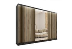 Nejlevnější nábytek Šatní skříň INSULAR 3D 280 se zrcadlem, 4 šuplíky a 2 šatními tyčemi, černý mat/dub artisan