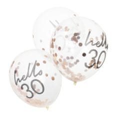 MojeParty Balónky průhledné 30 cm narozeninové s konfetami Hello 30