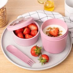Amuse Bouche Pohár na jogurt 2 v 1 s příborem, růžový