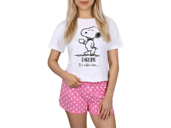 sarcia.eu Snoopy Peanuts Bílé a růžové dívčí pyžamo s krátkým rukávem