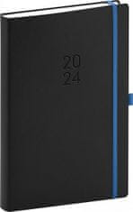 Denní diář Nox 2024, černý / modrý, 15 × 21 cm