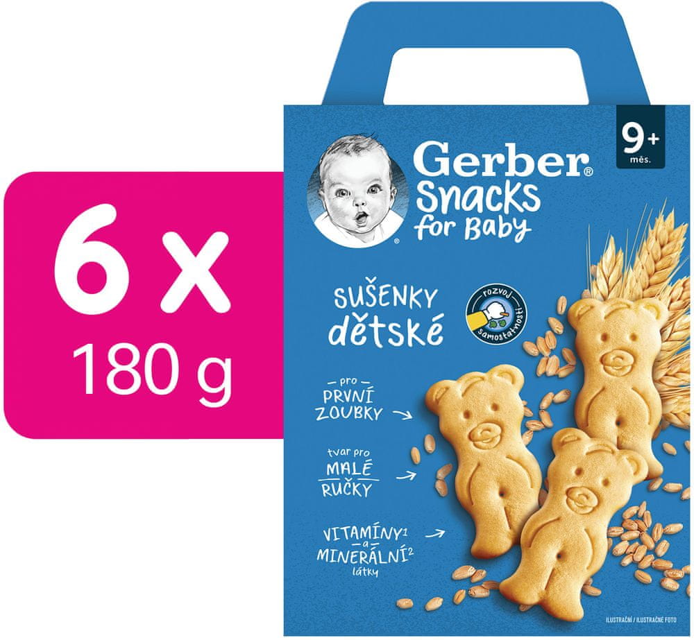 Levně Gerber dětské sušenky 6 x 180 g