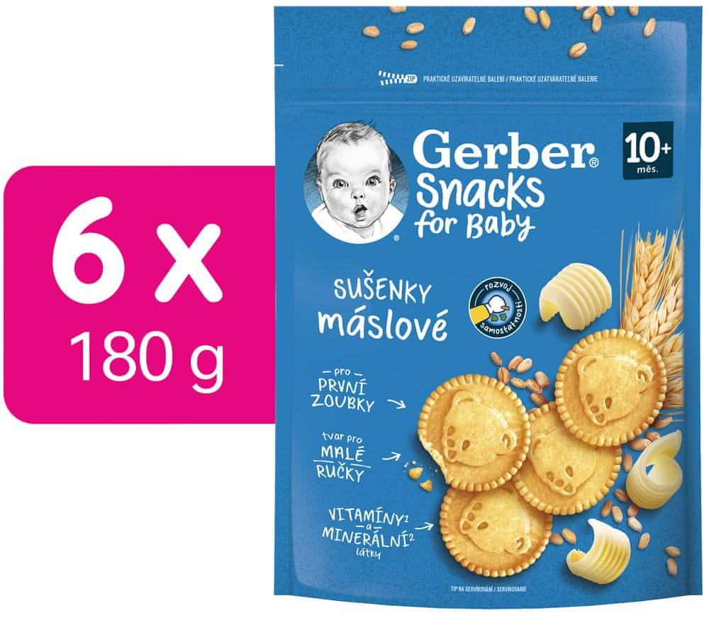 Levně Gerber Snacks máslové sušenky 6 x 180 g