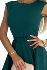 Numoco 442-1 Rozkloszowana sukienka z małym rękawkiem - ZIELEŃ BUTELKOWA - NUMOCO Zelená M