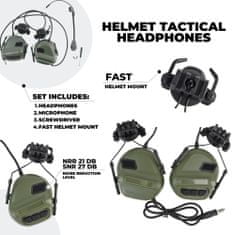 Partizan tactical Sluchátka FAST Helmet Olive s taktickým ozvučením, aktivním potlačením hluku a podporou pro rádiové spojení