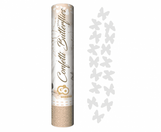 GoDan Vystřelovací konfety - Beauty & Charm - bílé motýly - 30 cm
