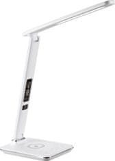 Immax LED stolní lampička Kingfisher/ Qi nabíjení/ 8,5W/ 400lm/ 12V/2,5A/ 3 barvy světla/ sklápěcí rameno/ bílá