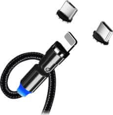 SWISSTEN Colorway Nabíjecí Kabel 3v1 Lightning+MicroUSB+USB-C/ Magnetic/ 2.4A/ Nylon/ Magnetic Rotation 540°/ 1m