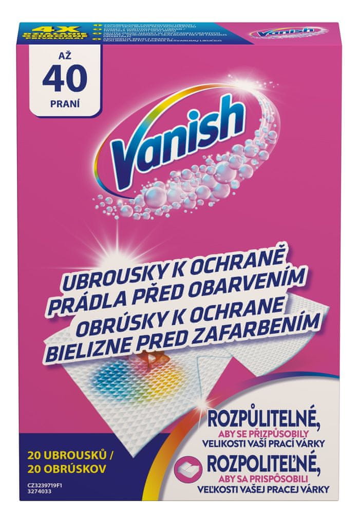 Levně Vanish ubrousky Color Protect 20 ks, 40 praní