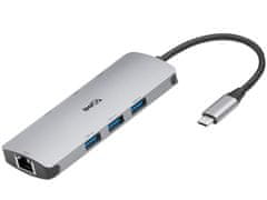 ADAPTÉR EMAVO A-4, USB-C, HDMI 4K, USB 3.0, PDW 100W, ETH, hnědá krabička