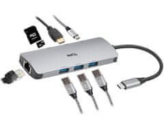 ADAPTÉR EMAVO A-4, USB-C, HDMI 4K, USB 3.0, PDW 100W, ETH, hnědá krabička