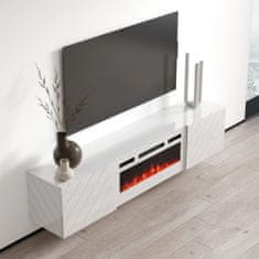 Homlando TV stolek ROXY 183 cm bílý lesk s bílým elektrickým krbem