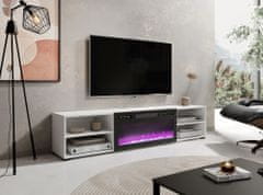 Homlando TV stolek ROLLO 180 cm bílý mat s černým elektrickým krbem