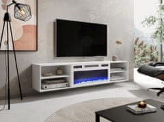 Homlando TV stolek ROLLO 180 cm bílý mat s bílým elektrickým krbem