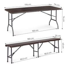 ModernHome Cateringový stůl 180 cm + 2 lavice hnědá SZK-180B+2PCS SBK-18