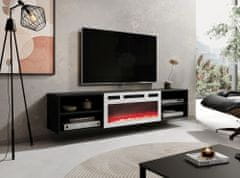Homlando TV stolek ROLLO 180 cm černý mat s bílým elektrickým krbem