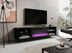 Homlando TV stolek ROLLO 180 cm černý mat s černým elektrickým krbem