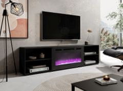 Homlando TV stolek ROLLO 200 cm černý mat s černým elektrickým krbem