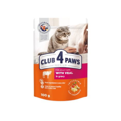 Club4Paws Premium C4P S telecím v omáčce pro dospělé kočky 100g