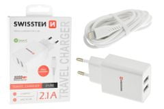 SWISSTEN Síťový adaptér Smart IC 2x USB 2,1 A power lightning.