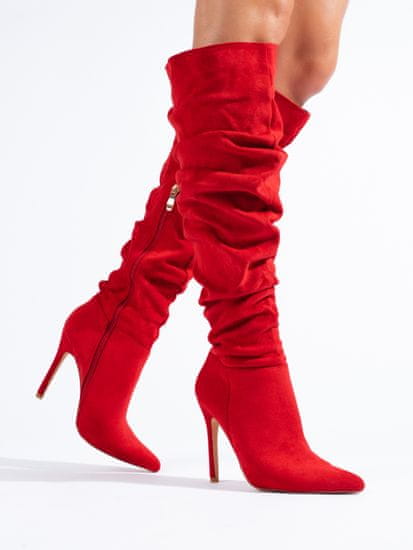 Amiatex Luxusní dámské červené kozačky na jehlovém podpatku + Ponožky Gatta Calzino Strech