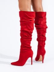 Amiatex Luxusní dámské červené kozačky na jehlovém podpatku + Ponožky Gatta Calzino Strech, odstíny červené, 36