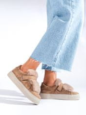 Amiatex Designové tenisky dámské hnědé bez podpatku + Ponožky Gatta Calzino Strech, odstíny hnědé a béžové, 36