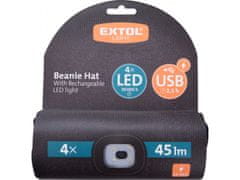 Extol Light čepice s čelovkou 4x45lm, USB nabíjení, černá, univerzální velikost, 73% acryl a 27% polyester