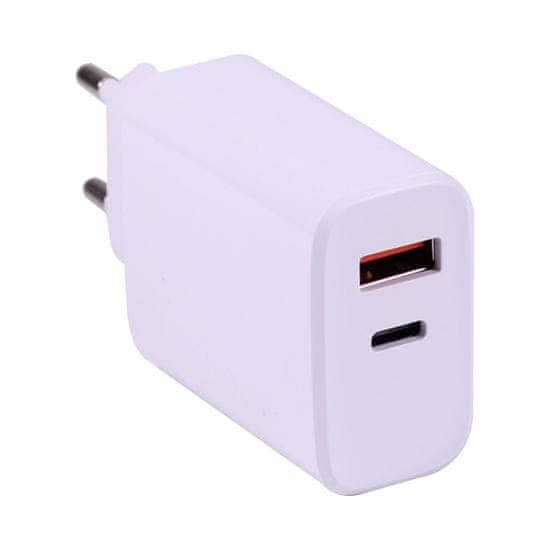 KOMA Napájecí adaptér 20W, USB-A / USB-C pro Apple iPhone / iPad, rychlonabíjecí, bílý