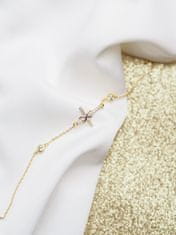 Klenoty Amber Luxusní stříbrný náramek křížek nekonečno se zirkony - žluté zlacení