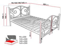Veneti Kovová jednolůžková postel 90x200 TRISTANA - bílá