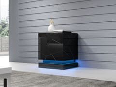 Veneti Set 2x noční stolek s RGB LED osvětlením LIMA - černý / lesklý černý