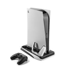 FIXED Multifunkční stanice FIXED pro PlayStation 5 s chlazením a nabíjením pro dva ovladače DualSense, černo-bílá