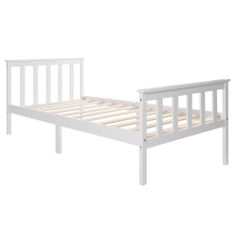 SONNENH Dřevěná postel, jednolůžko z roštu postele s lamelovým roštem, dřevěná postel s čelem - 90 x 200 cm, dětská postel z masivu, postel pro mládež, borovice masiv, bílá