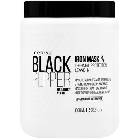 Inebrya Black Pepper Iron Maska na vlasy, jednoduchá a účinná péče o vlasy bez nutnosti oplachování, 1000ml
