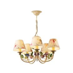LIGHT FOR HOME Elegantní závěsný lustr na řetězu ve stylu provence 20766 "CAMELLIA", 5x40W, E14, béžová, růžová, fialový