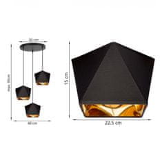 LIGHT FOR HOME Moderní závěsné svítidlo na lanku LH024 "DIAMOND GOLD", 3x60W, E27, Černá