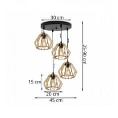 LIGHT FOR HOME Dřevěná závěsná lampa na kulaté kovové základně s čtyřmi dřevěnými stínidly TIMBER 2360/4/OW, 4x60W, E27, Černá