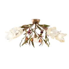 LIGHT FOR HOME Pohádkový designový přisazený lustr ve floristickém stylu 4805 "EDEN", 5x40W, E14, béžová, zelená, měď, růžová