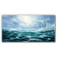 COLORAY.CZ Obraz na skle Storm vlny Lighthouse 100x50 cm
