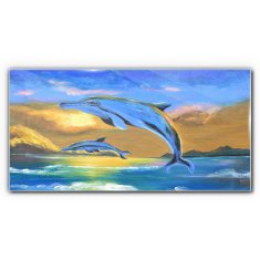 COLORAY.CZ Obraz na skle Abstrakce Dolphins Sun 140x70 cm