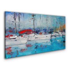 COLORAY.CZ Obraz na plátně Přístavní lodě modrá voda 120x60 cm