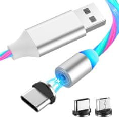 Techsuit Nabíjecí kabel 3v1 LED - USB na typ C, MicUSB, Lightning - 1 m - Bílá KP27201