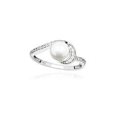 Silver Cat Stříbrný prsten s kubickými zirkony a pravou perlou SC496 (Obvod 52 mm)