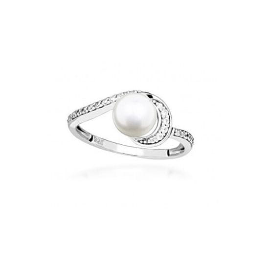 Silver Cat Stříbrný prsten s kubickými zirkony a pravou perlou SC496