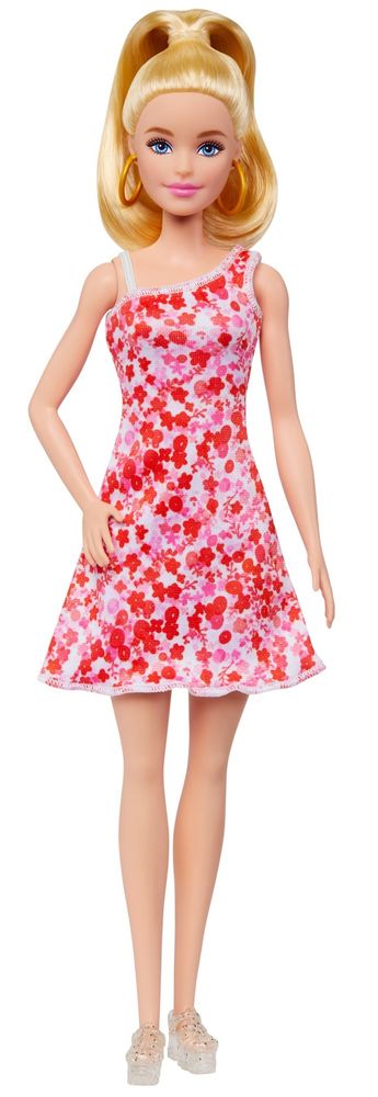 Levně Mattel Barbie Modelka 205 - Růžové květinové šaty FBR37