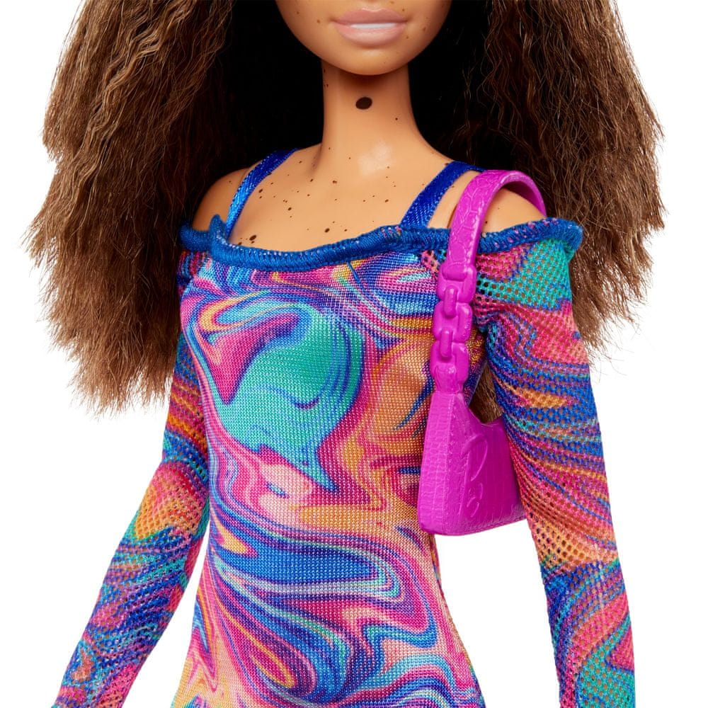 Levně Mattel Barbie Modelka 206 - Duhové marble šaty FBR37