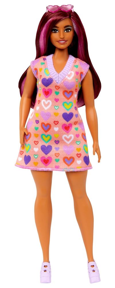 Levně Mattel Barbie Modelka 207 - Šaty se sladkými srdíčky FBR37