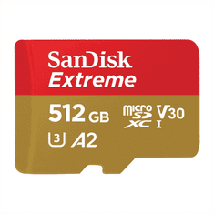 SanDisk Extreme microSDXC 512GB + SD Adapter 190MB/s and 130MB/s A2 C10 V30 UHS-I U3