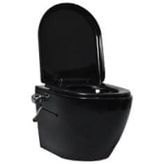Greatstore Závěsná bezobrubová toaleta se skrytou nádržkou černá keramika